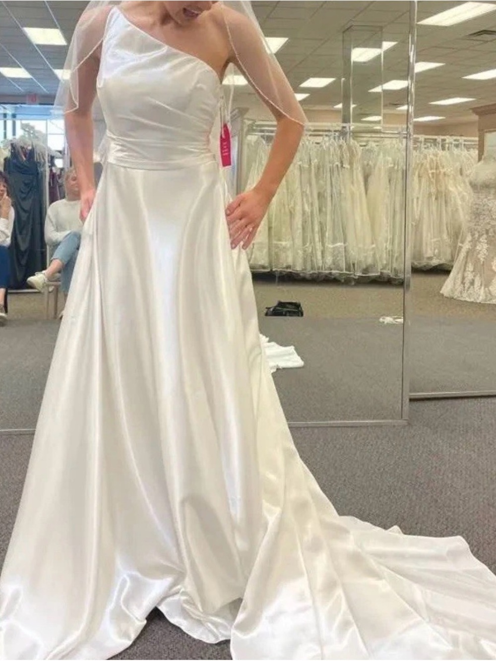 David's Bridal One-Shoulder Satin Wedding Dress WG4095